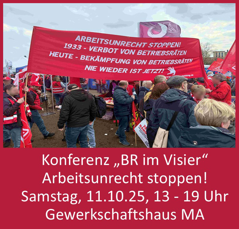 Konferenz BR im Visier am 11. 10. 25 mit Trsnsparent und Demonstrierenden